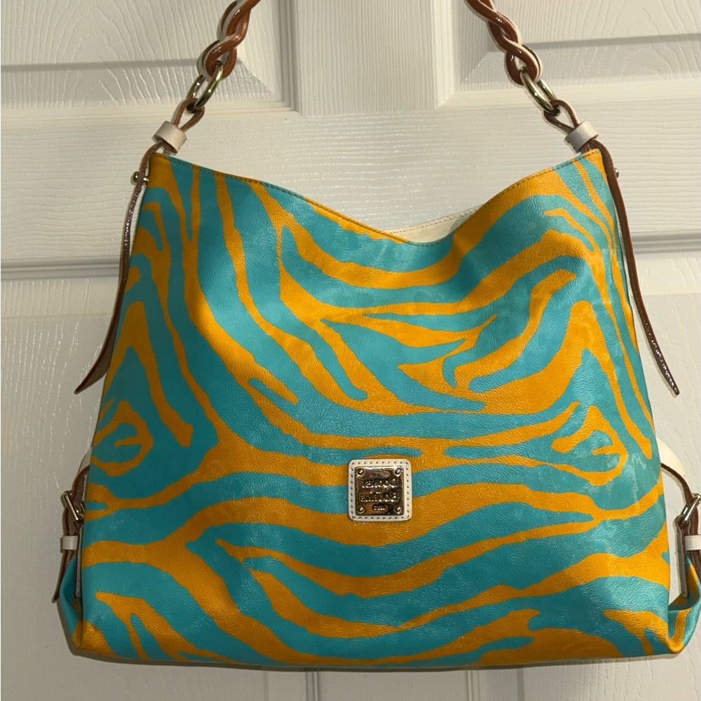 Dooney & Bourke Turquoise and Yellow Zebra Shoulder Bag